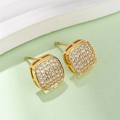 Brass Micro Pave Cubic Zirconia Stud Earrings&nbsp;EJEW-F418-01G-03