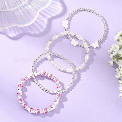 4Pcs 4 Styles Printed Porcelain Beads & Synthetic Hematite Beads & Shell Beads & ABS Plastic Pearl Stretch Bracelets Sets for Women&nbsp;BJEW-JB14203-02