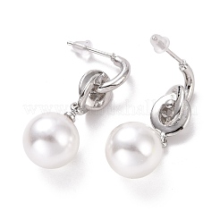 Plastic Pearl with Knot Dangle Stud Earrings&nbsp;EJEW-A072-03P
