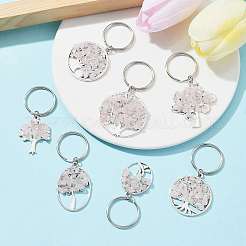 Natural Rose Quartz Chip & Alloy Tree of Life Pendant Keychain&nbsp;KEYC-JKC00648-05