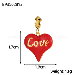 Heart with Word Love Charms 304 Stainless Steel Enamel Pendants&nbsp;STAS-OY004-10G