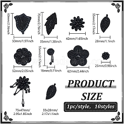 10Pcs 10 Styles Felt & Polyester & Glass Bead Sew on Cloth Patches&nbsp;PATC-PH0001-51