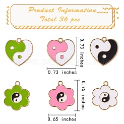24Pcs 6 Style Rack Plating Light Gold Alloy Enamel Pendants&nbsp;ENAM-SZ0002-09