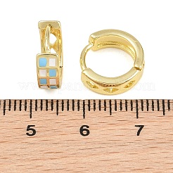 Tartan Pattern Enamel Chunky Hinged Huggie Hoop Earrings for Women&nbsp;LS-EJEW-P196-22G-03