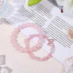 1Pc Natural Rose Quartz Round Bead Stretch Bracelets&nbsp;BJEW-PA0001-13