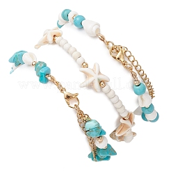 3Pcs 3 Styles Starfish Synthetic Magnesite & Turquoise Beaded Anklets&nbsp;AJEW-TA00030