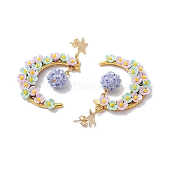 Glass Seed Beads Moon Dangle Stud Earrings&nbsp;EJEW-MZ00402-02