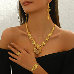 Luxurious Middle Eastern Alloy Hollow Heart Pendant Tassel Bracelets & Earrings & Necklaces & Rings Sets&nbsp;XT0029