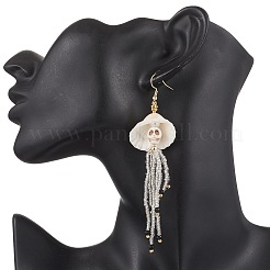 304 Stainless Steel Dyed Synthetic Turquoise & Natural Black Onyx & Glass Seed Beaded Dangle Earrings&nbsp;EJEW-MZ00530-02