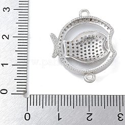 Rack Plating Brass Micro Pave Clear Cubic Zirconia Fish Connector Charms&nbsp;kk-A234-46P