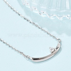 925 Sterling Silver Pave Clear Micro Pave Cubic Zirconia Boat Pendant Necklaces for Women&nbsp;NJEW-D315-02P