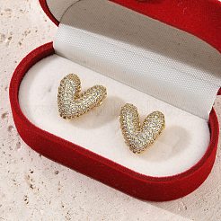 Brass Micro Pave Clear Cubic Zirconia Stud Earrings for Women&nbsp;LS-EJEW-F352-06G