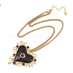 304 Stainless Steel Enamel Heart Pendant Wheat Chain Necklaces&nbsp;NJEW-P430-04B-G