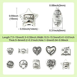60Pcs 10 Styles Valentine's Day Theme Tibetan Style Alloy Beads&nbsp;TIBEB-CJ0001-38