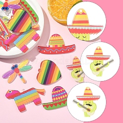 12Pcs 6 Styles Rainbow Color Printed Acrylic Pendants Sets&nbsp;OACR-FS0002-10