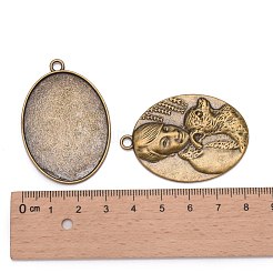 Tibetan Alloy Carved Human & Dog Pendant Cabochon Settings&nbsp;TIBEP-M018-27AB-NF