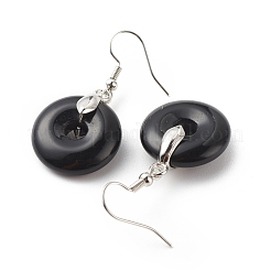 Natural Obsidian Donut Dangle Earrings&nbsp;EJEW-G300-01P-06