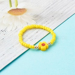 Handmade Baking Paint Glass Seed Beads Stretch Rings&nbsp;RJEW-JR00372
