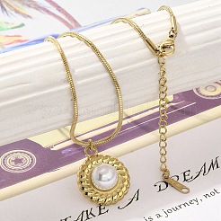 Shell Pearl Pendant Necklace with Ion Plating(IP) 304 Stainless Steel Chains&nbsp;NJEW-K255-19G
