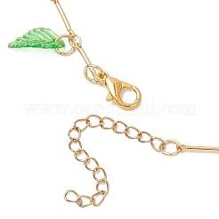 Acrylic Leaf & Glass Seed Beaded Grapes Tassel Brass Bar Link Chain Anklets for Women&nbsp;AJEW-MZ00008-01