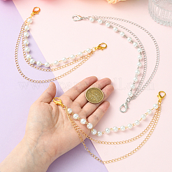 4Pcs 2 Styles Brass & Glass Pearl Bag Extender Chains&nbsp;HJEW-SW00360