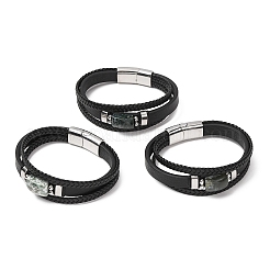 Natural Moss Agate & Braided Microfiber Leather Multi-strand Bracelets for Women Men&nbsp;GG-CBAEA55-01B