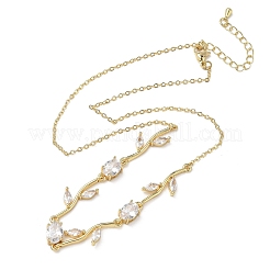 Brass Pave Cubic Zirconia Rose Flower Link Cable Chain Necklaces for Women&nbsp;NJEW-C121-05A-02G