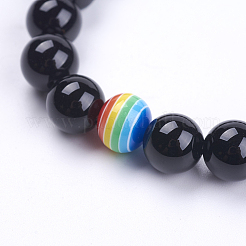 Natural Howlite & Dyed & Heated Black Agate Beaded Stretch Bracelets&nbsp;G-I197-04
