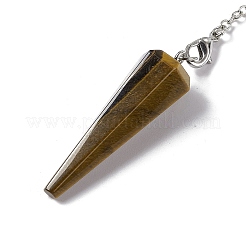 Natural Tiger Eye Hexagonal Pointed Cone Dowsing Pendulum Pendants&nbsp;G-G983-05P-04