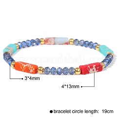 Dyed Synthetic Imperial Jasper Cuboid & Faceted Rondelle Dyed White Jade & Round Brass Beaded Stretch Bracelets&nbsp;QY8342-6