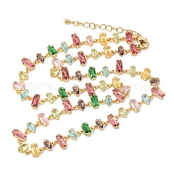 Brass Pave Colorful Cubic Zirconia Geometric Link Chain Necklaces&nbsp;NJEW-C111-03D