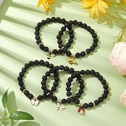 8.5mm Round Natural Lava Rock Beaded Stretch Bracelets&nbsp;BJEW-JB10517
