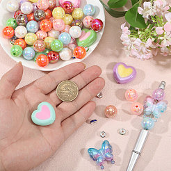 Heart Butterfly Mixed Acrylic & Brass Rhinestone Spacer Beads Findings Kits&nbsp;DIY-CA0008-06