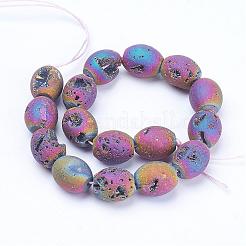 Electroplated Natural Druzy Geode Agate Bead Strands&nbsp;G-P250-10x12mm-01