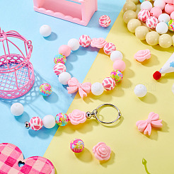 34Pcs Bowknot & Rose & Round Silicone Beads for DIY Supplies Jewelry Keychain Making&nbsp;SIL-TA0003-45B