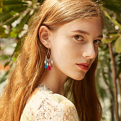 6 Pairs 6 Colors Leaf & Cotton Tassel Chandelier Earrings&nbsp;EJEW-FI0003-14