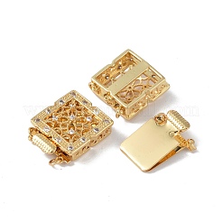 Rack Plating Brass Micro Pave Clear Cubic Zirconia Box Clasps&nbsp;KK-G494-05G