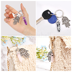 12Pcs 12 Style Bullet Gemstone & Glass Pendant Keychain with Hamsa Hand/Hand of Miriam with Eye Charm&nbsp;KEYC-GL0001-05