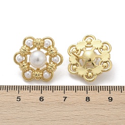 Flower Brass ABS Imitation Pearl Stud Earrings&nbsp;EJEW-M082-09G