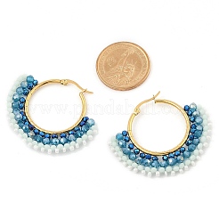 304 Stainless Steel & Bohemian Beaded Fan Hoop Earrings for Women&nbsp;EJEW-R001-01G-01