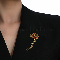 1Pc Rose Tangerine Rhinestone Brooch&nbsp;JEWB-LP0002-03