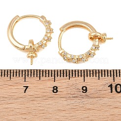 Brass Micro Pave Clear Cubic Zirconia Huggie Hoop Earring Findings&nbsp;KK-CBA2DE6-21G