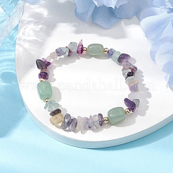 Natural Fluorite Chip & Cuboid Beaded Stretch Bracelets for Women&nbsp;BJEW-JB10808-05