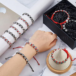 12Pcs 2 Colors Alloy Flat Round with St. Benedict Charm Beaded Bracelets&nbsp;BJEW-DC0001-33
