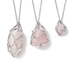 3 Pcs Crystal Stone Cage Pendant Necklaces&nbsp;NJEW-JN04751-01