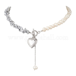 Synthetic Non-magnetic Hematite Chip with Potato Natural Pearl Beaded Necklaces&nbsp;NJEW-JN05894-01