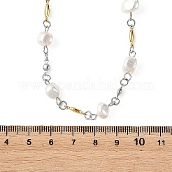 Shell Pearl Nuggets Bead & 304 Stainless Steel Oval Link Chain Necklaces&nbsp;NJEW-JN06365