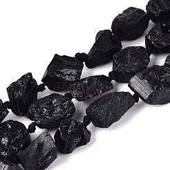 Raw Rough Natural Black Tourmaline Beads Strands&nbsp;G-N362-09A-01