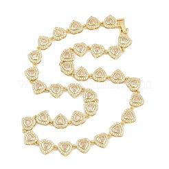 Brass Pave Clear Cubic Zirconia Heart Tennis Necklaces&nbsp;KK-CBA4547-17A-G