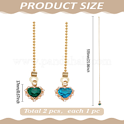 2Pcs Heart Brass Cubic Zirconia Charms Ceiling Fan Pull Chain Extenders&nbsp;HJEW-LP00061